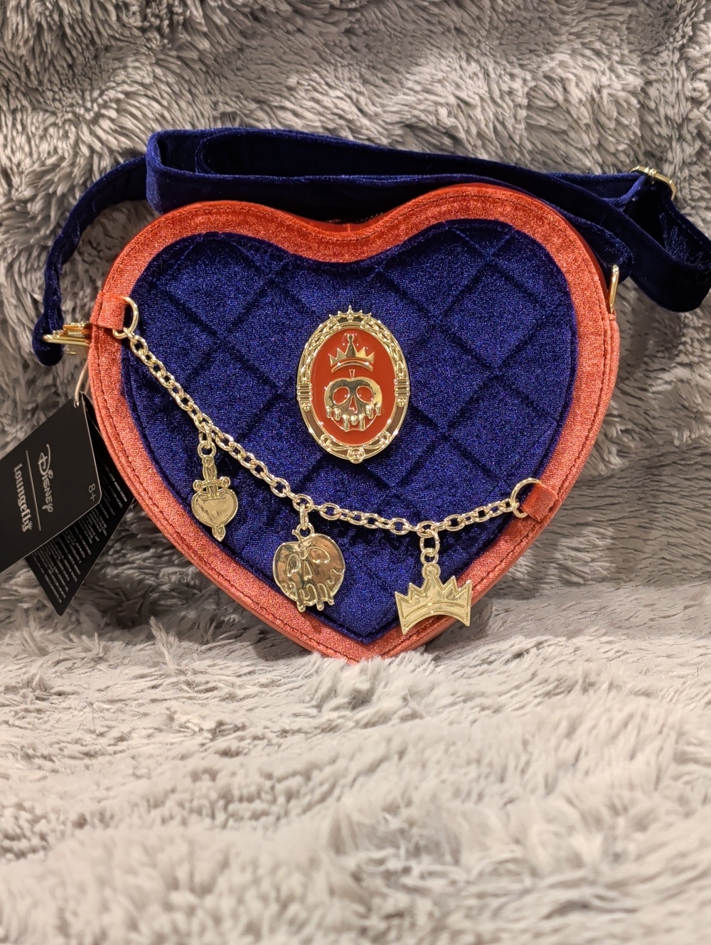Loungefly Snow White And Evil Queen Crossbody in Blue and Coral with Gold Charms
